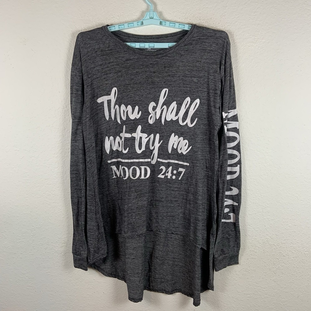 Bible Funny Quote Mood 24:7 Womens T Shirt Top Sz 3X Long Sleeve Pilling Good - Picture 1 of 8